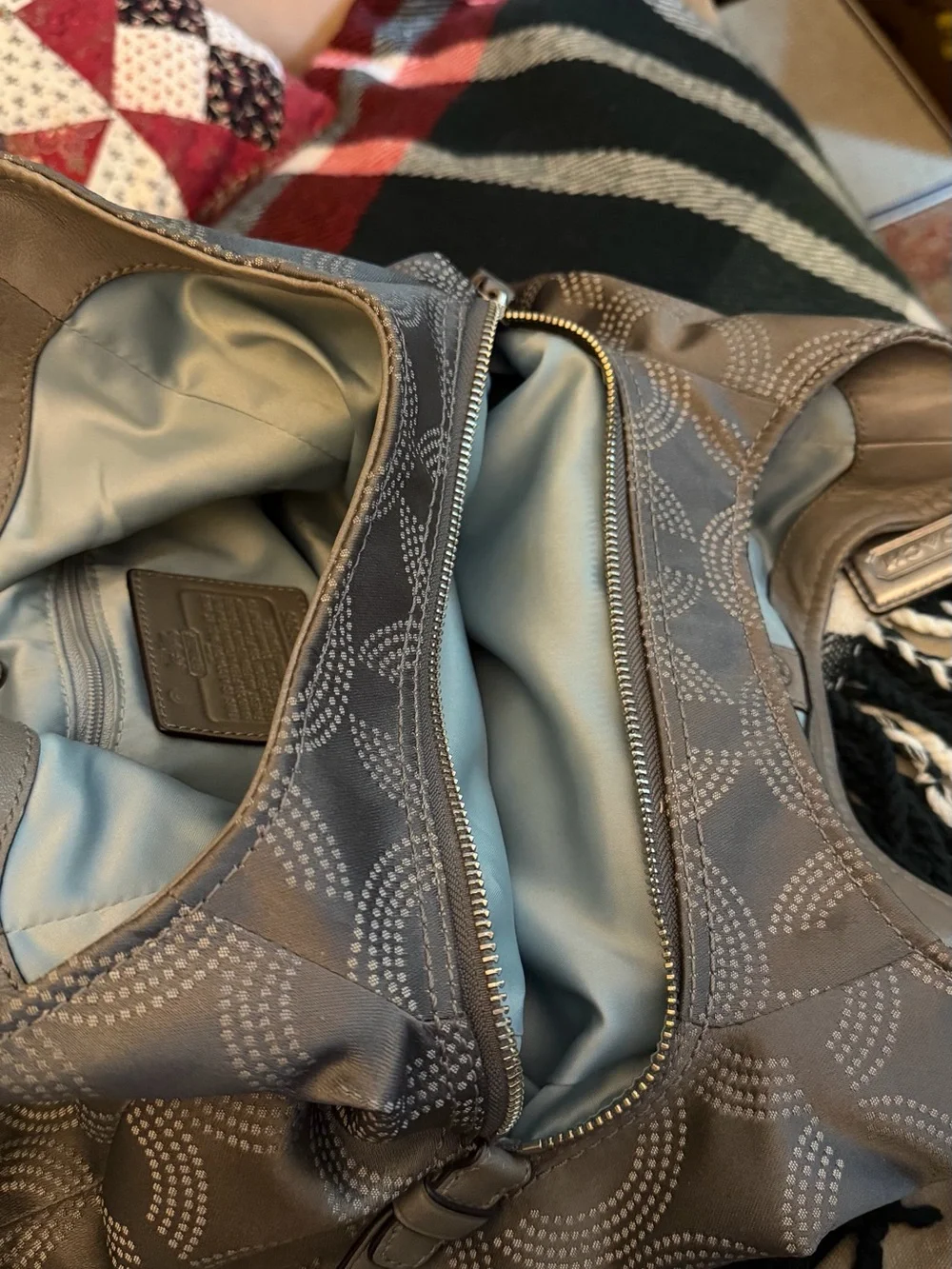 Coach Gray Signature SoHo Style HoBo - Coach Fabric Body With Leather Handles